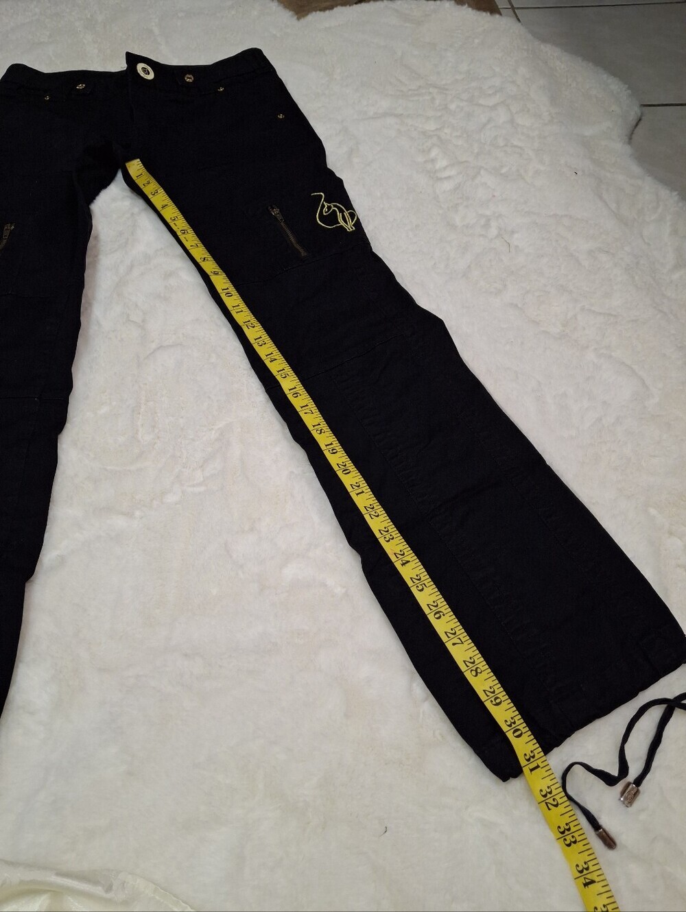 Baby Phat Ankle Drawstring Black Cotton Stretch Pants Women Size 5 / Waist 30 - Picture 15 of 16
